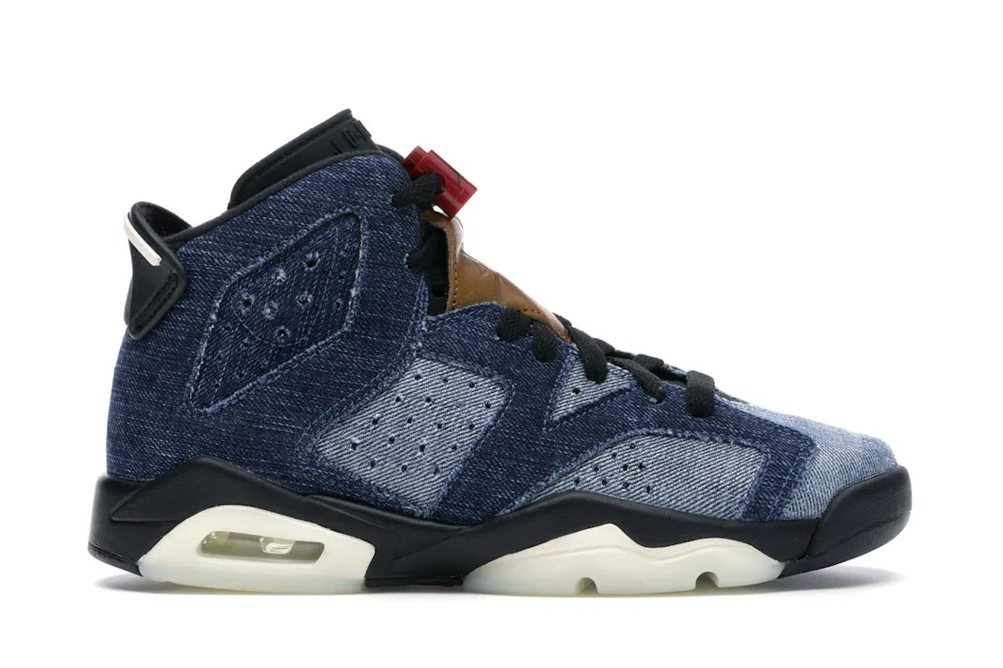 Детские кроссовки Lifestyle с джинсовым верхом Jordan 6 Retro Jordan, Washed Denim/Sail-Varsity Red-Black