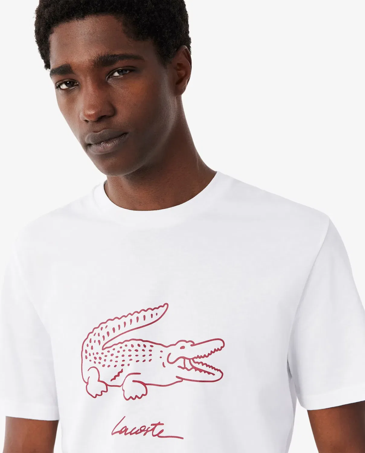 Мужская футболка с принтом из хлопка Lacoste, Blanco — фото 3