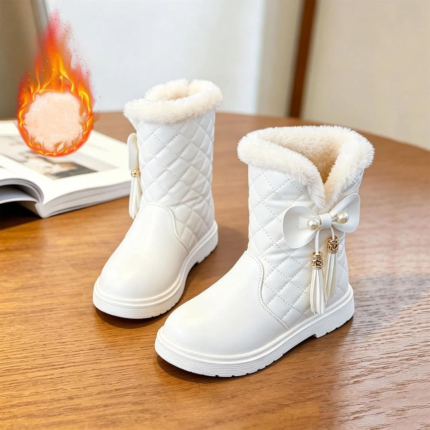 Детские зимние сапоги для девочек с бантом SHOPESSA, White — фото 2