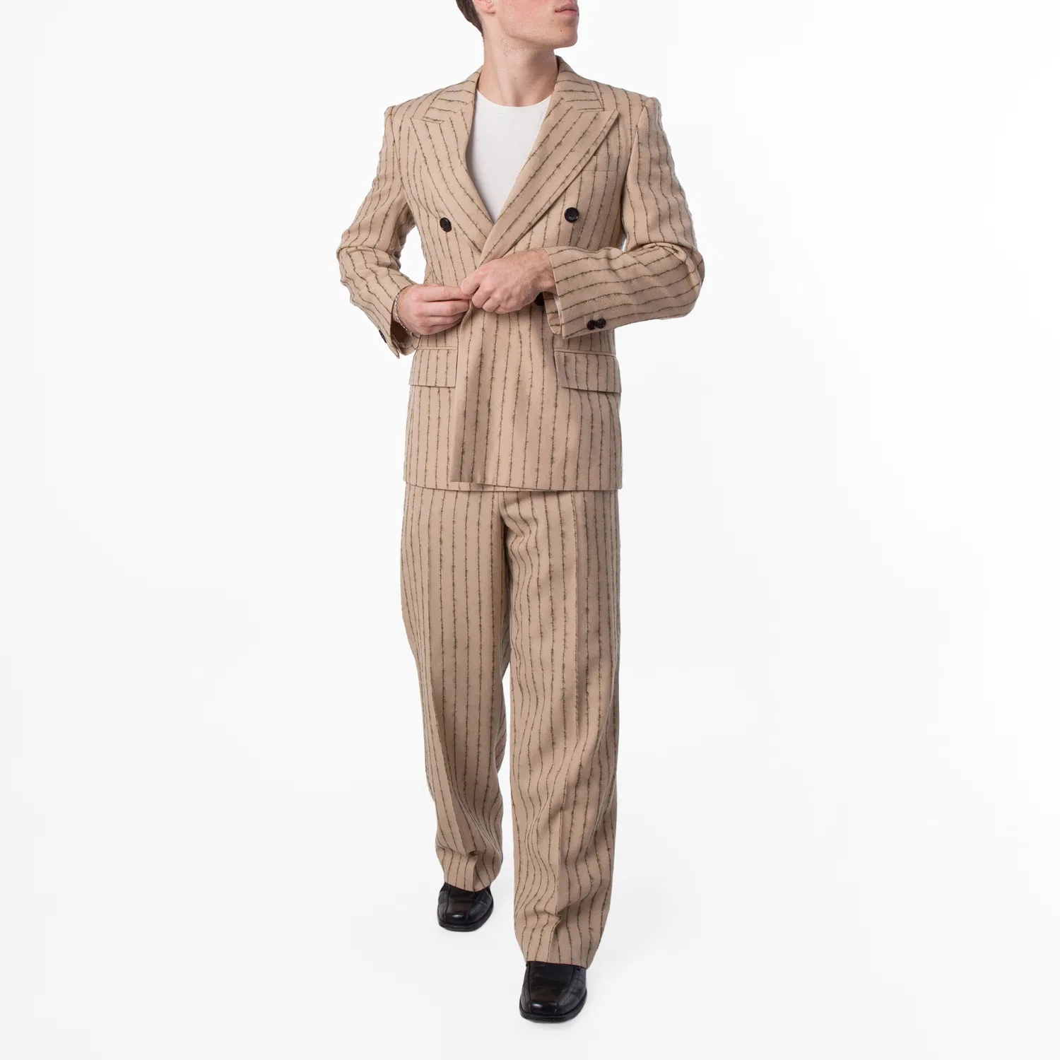 Пиджак двубортный с полосатым принтом Striped Double-Breasted Wool-Mohair Blazer Burberry, Biscuit Canopy — фото 3