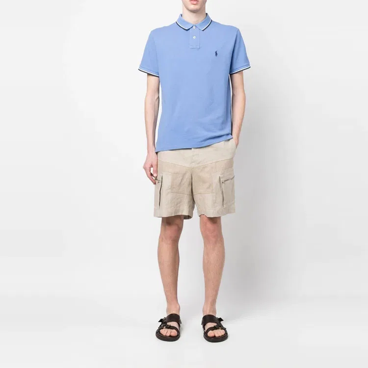 Мужская футболка-поло с коротким рукавом хлопковая Polo Ralph Lauren, Blue & Marine Blue — фото 4