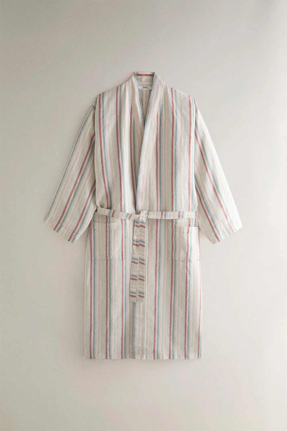 Льняной халат с цветными полосками ZARA, Multicoloured