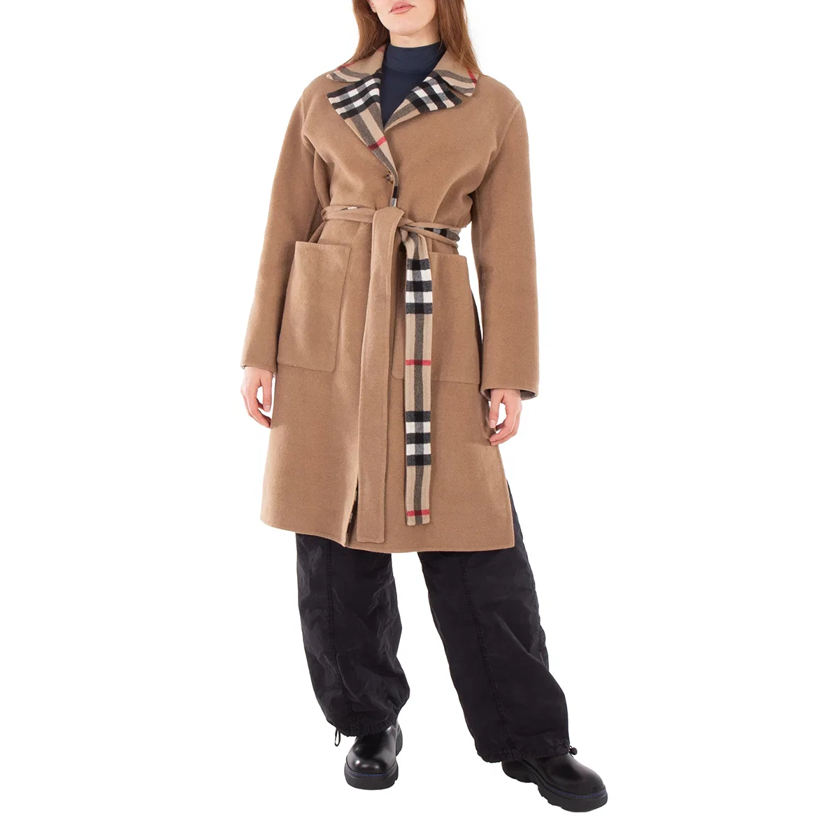 Пальто шерстяное двустороннее с поясом Reversible Belted Waist Wool Coat Burberry, Archive Beige Chk