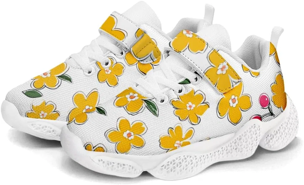 Детские кроссовки для девочек с дышащим трикотажем Mahekot, Yellow Daisy White — фото 3