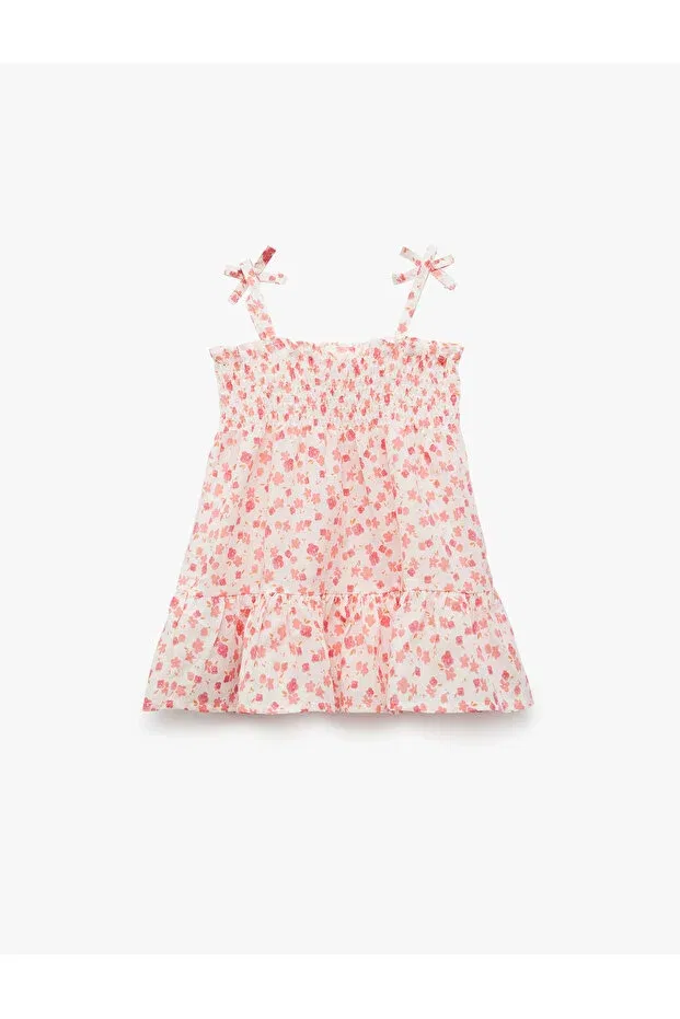 Детское платье для девочек хлопковое с принтом Bow Detailed Gimp Strap Floral Mini Koton, Pink Patterned — фото 2