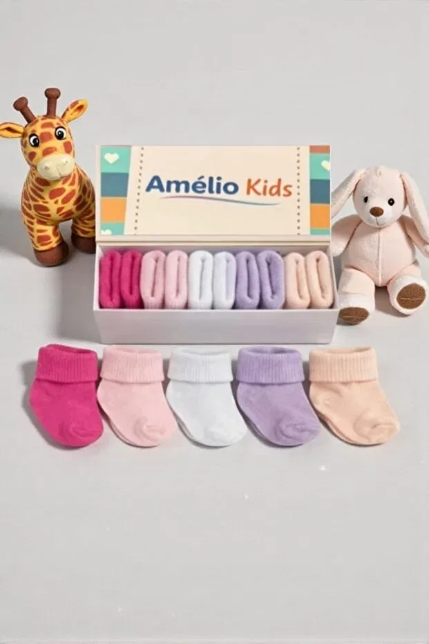 Детские носки для новорожденных хлопковые Organic cotton unisex 5-piece boxed premium newborn baby socks Amélio Kids, Multicolor — фото 2