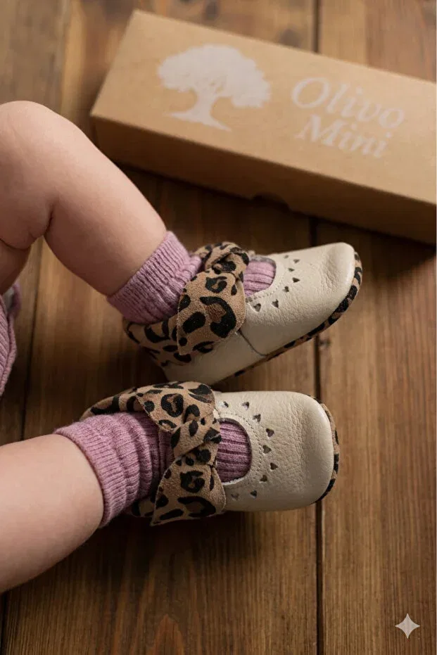 Детские туфли для девочек с леопардовым принтом Olivo Mini, Beige