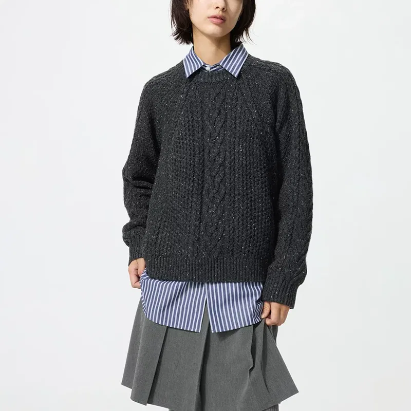 Женский свитер с круглым вырезом Dark Gray UNIQLO, Темно-серый — фото 3