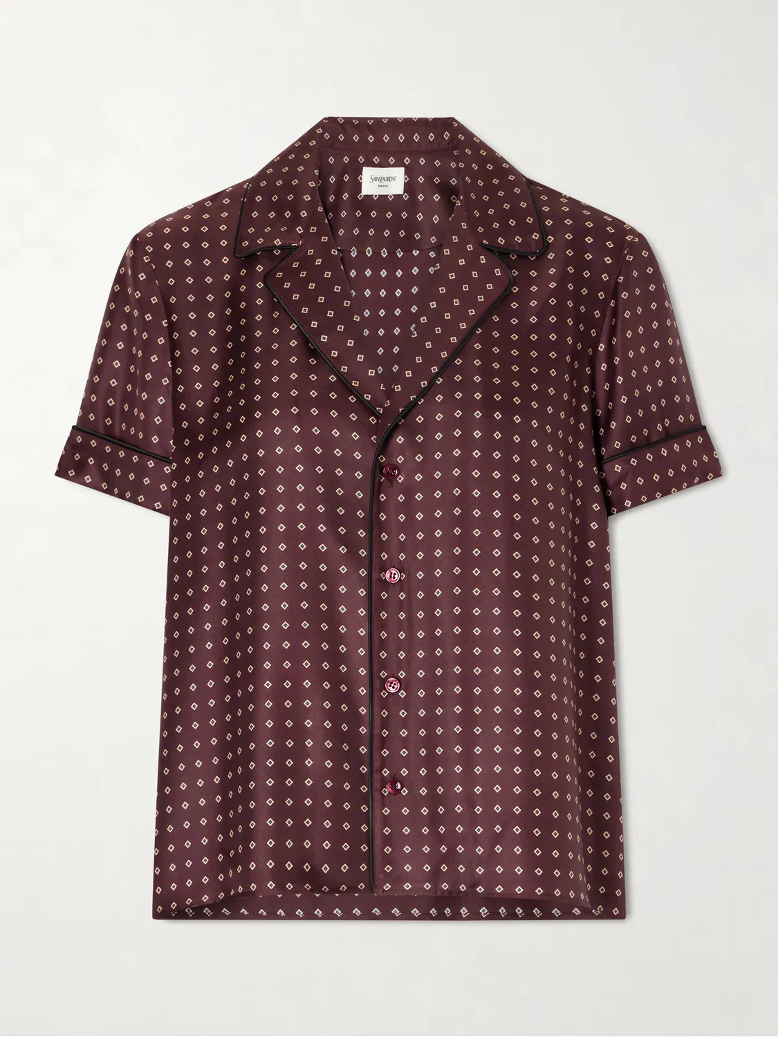 Рубашка из набивного шелкового твила Saint Laurent, Burgundy