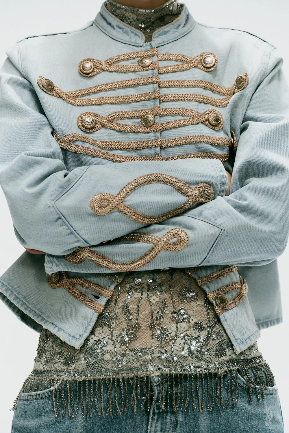 Джинсовая куртка TRF на пуговицах ZARA, Light blue — фото 4