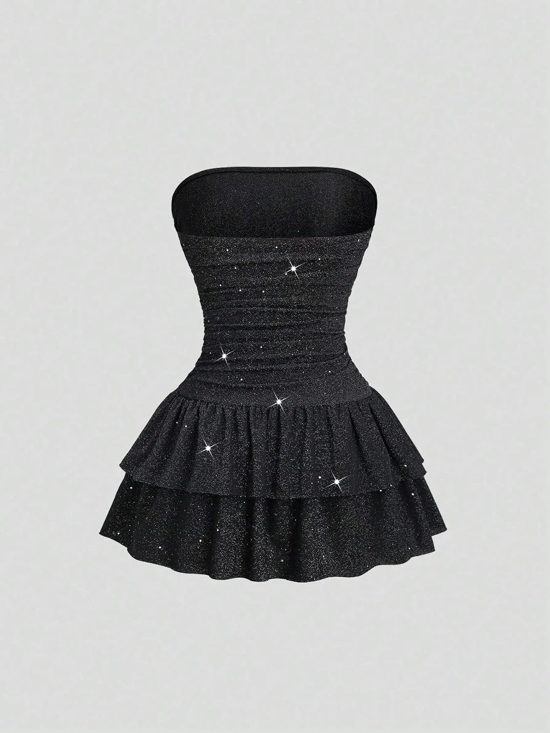 Женское повседневное платье с воланами и открытой спиной A-line, Black — фото 3