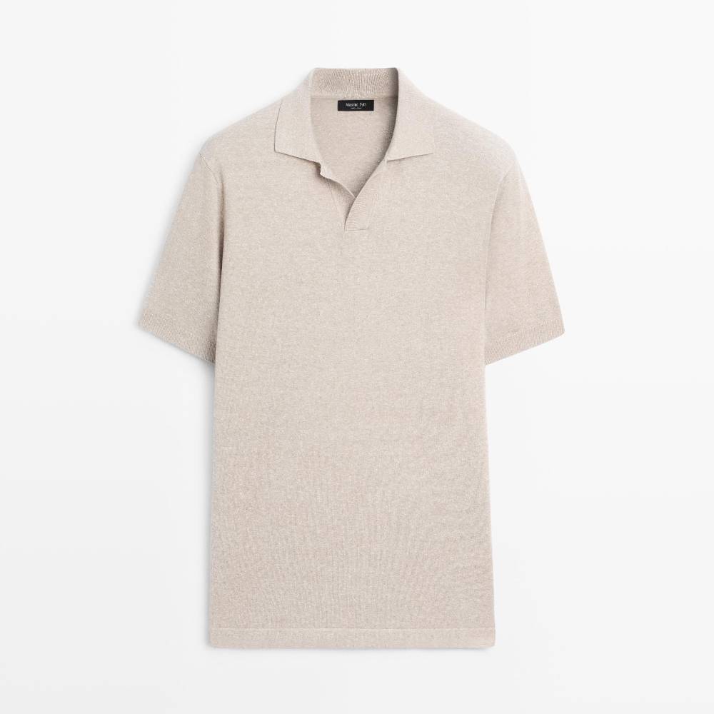 Поло Massimo Dutti Cotton And Linen Knit Sweater, бежевый