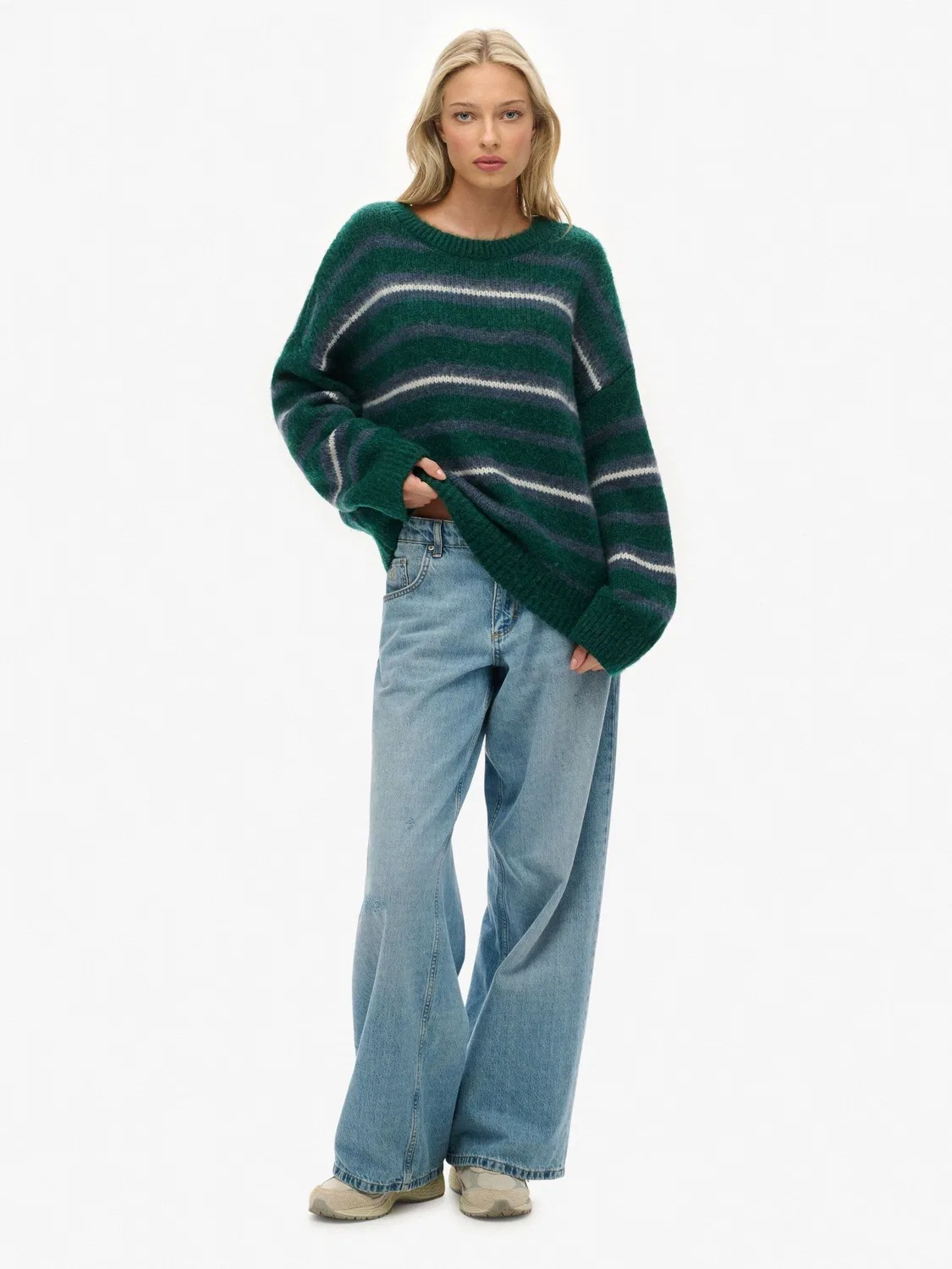 Джемпер свободного кроя с полосатым узором Slouchy Brushed Stripe Knit Superdry, зеленый — фото 2