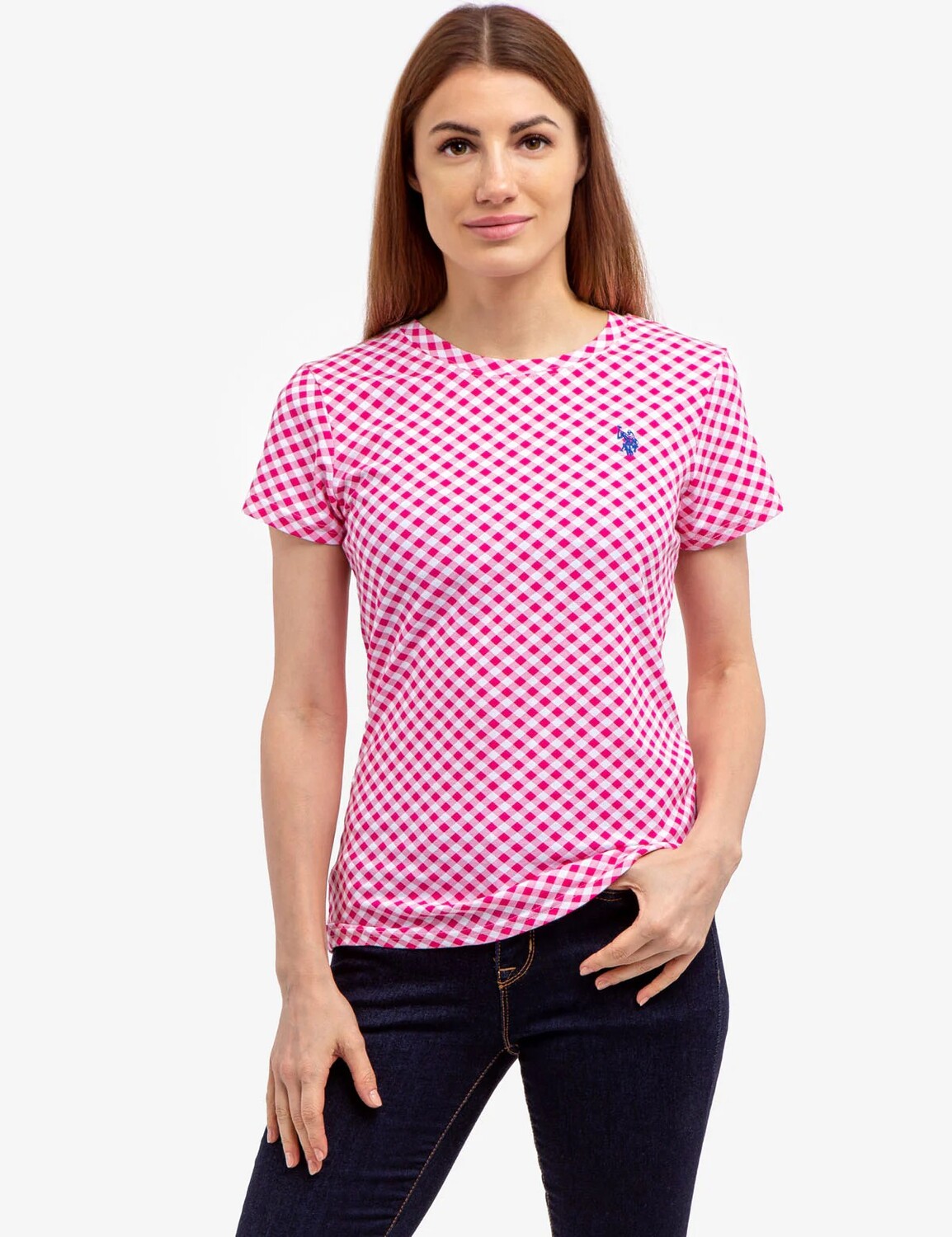 

Футболка U.S. Polo Assn. Gingham Crew Neck, розовый