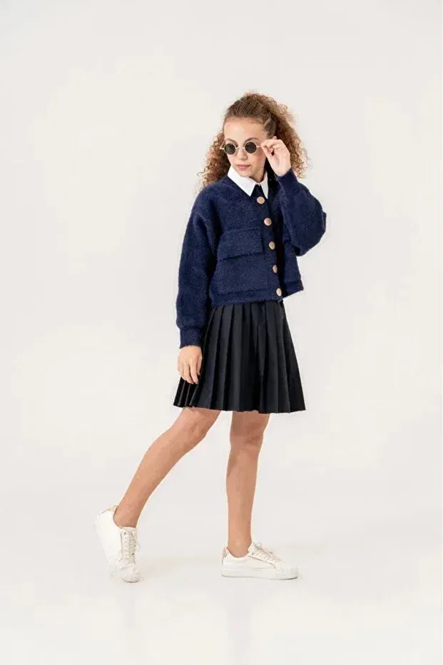 Детское для девочек пальто-бомбер с принтом Bearded School Bomber Jacket Loco Loco, Navy Blue — фото 3