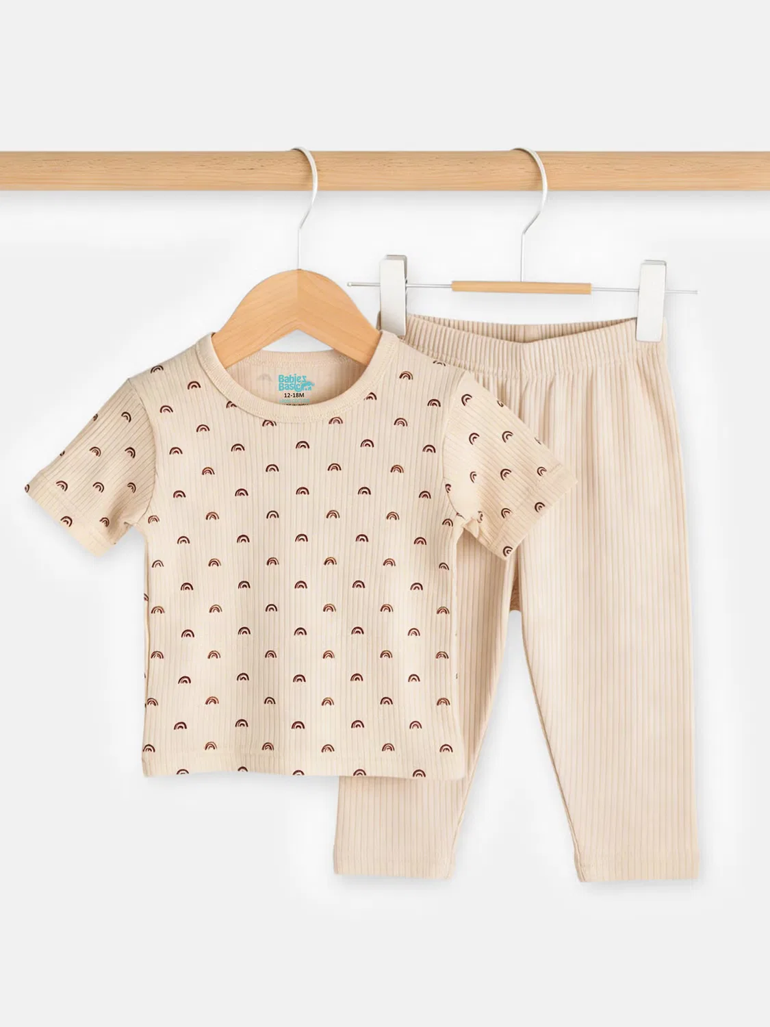 Комплект футболка и пижама с коротким рукавом с принтом Babies Basic, бежевый — фото 4