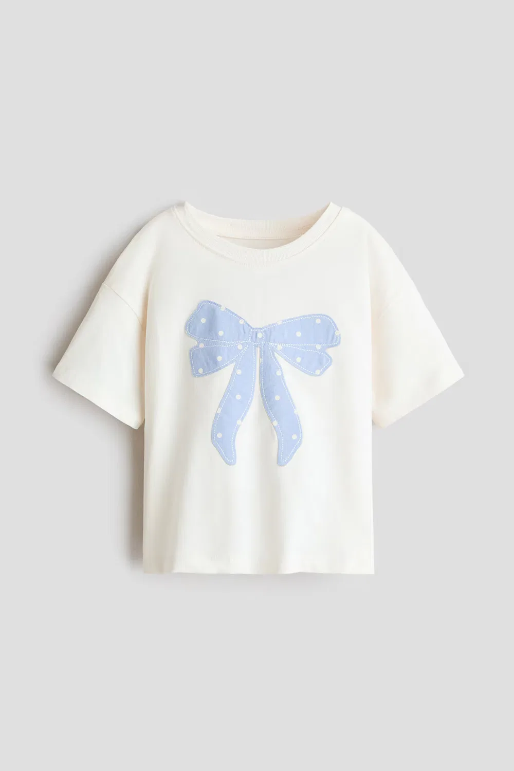 Хлопковая футболка с аппликациями H&M, Cremefarben/Schleife