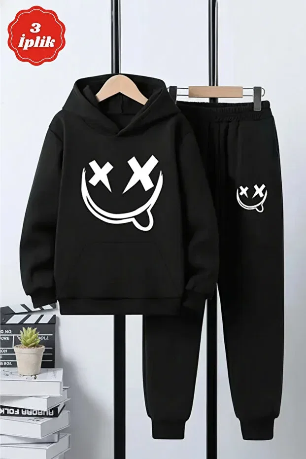 Детский спортивный костюм для мальчиков с принтом смайлика Panios Kids, Black