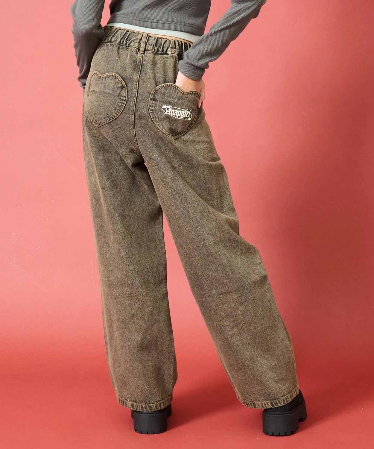 Детские джинсы с принтом на спине, модель Heart Pocket Crash ANAP GiRL, Brown — фото 4