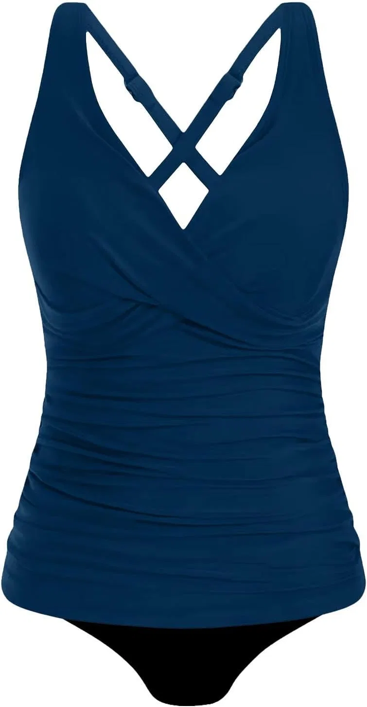 Женский танкини с шортами V-образным вырезом, Dark Blue — фото 4