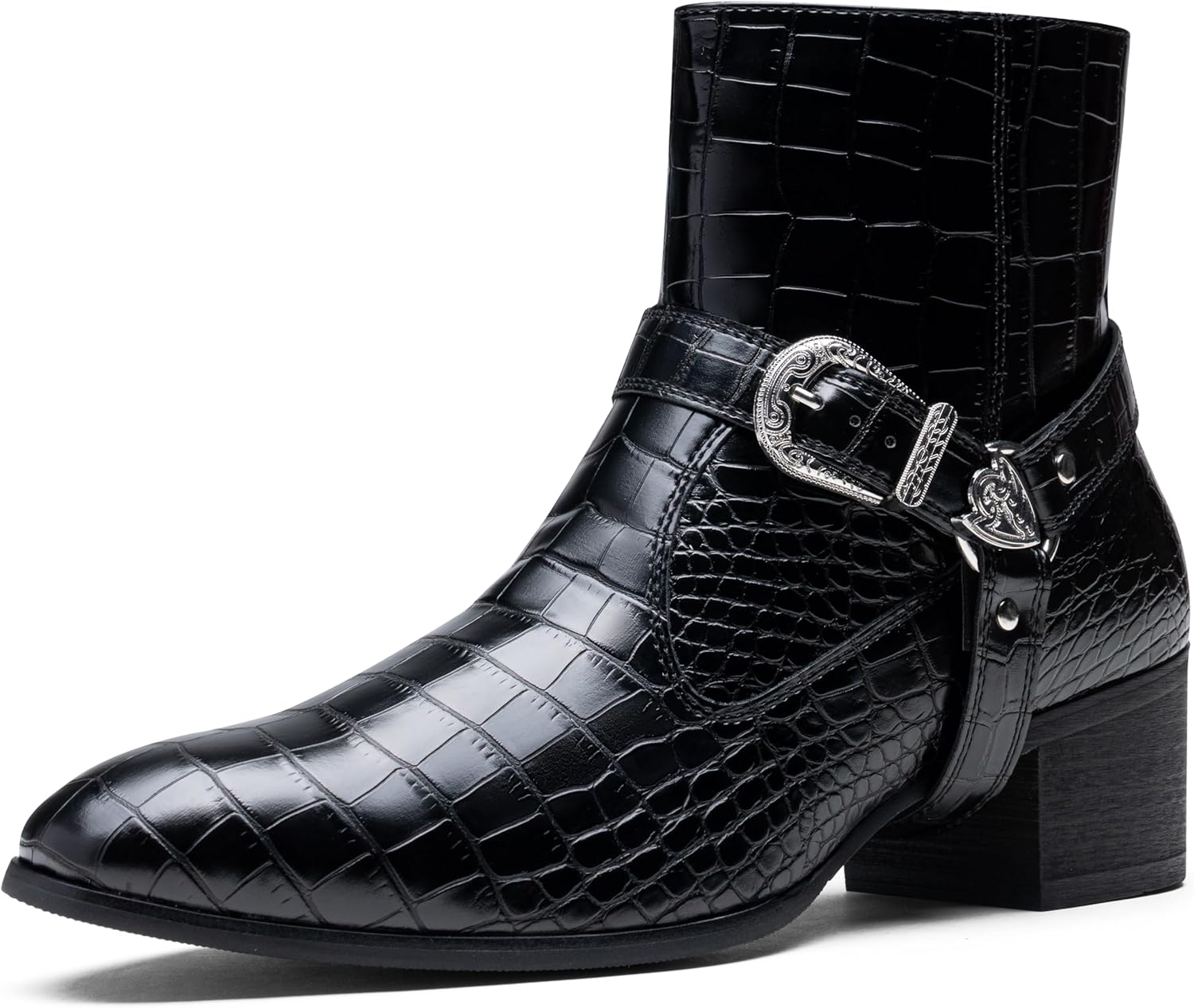 

Мужские ковбойские сапоги Jousen с тиснением под крокодила, мужские западные сапоги с боковой молнией и пряжкой, стильные короткие ретро-сапоги, черный
