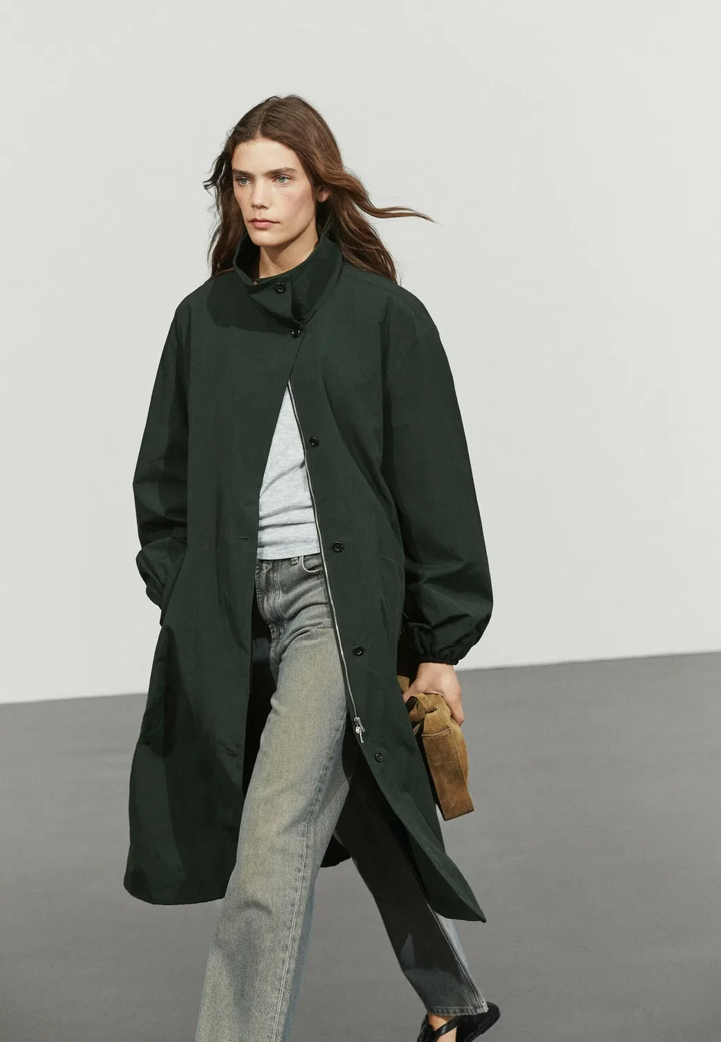 Длинная техническая парка - парка Massimo Dutti, Green — фото 3