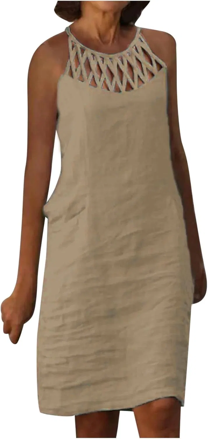 Женское летнее платье миди с вырезами Casual, Khaki