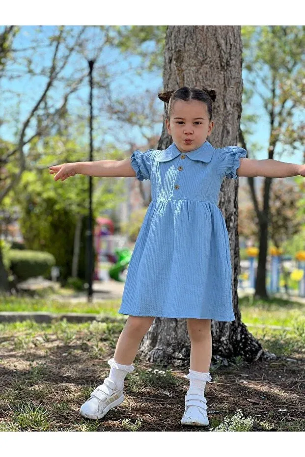 Детское платье для девочек хлопковое Pollito, Baby Blue — фото 2
