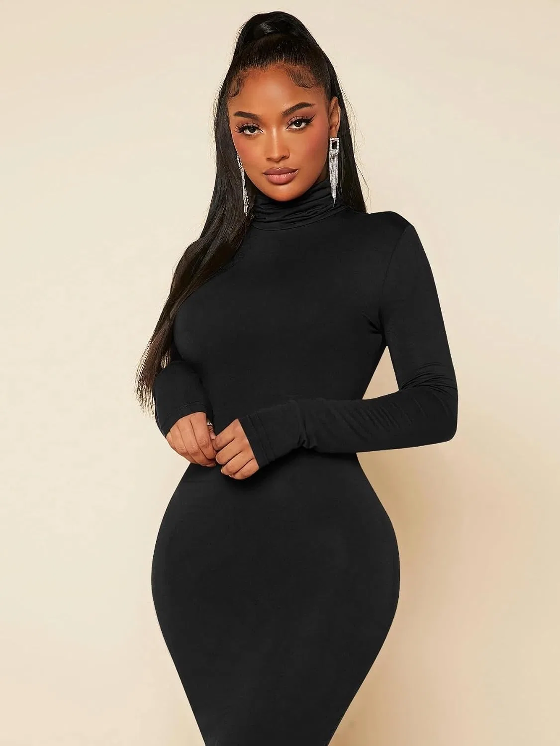 Женское повседневное платье-макси с длинным рукавом Bodycon, Black — фото 3