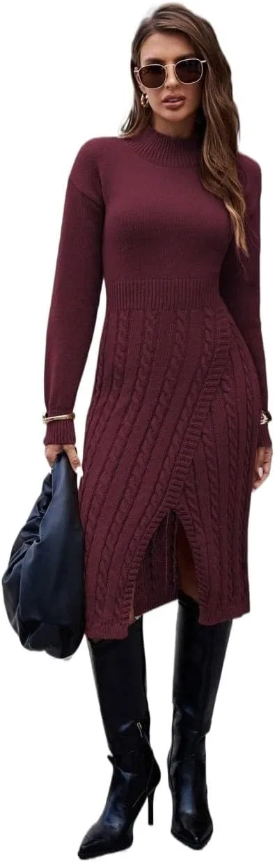 Женское платье миди с запахом Casual Long Sleeve, Burgundy — фото 3