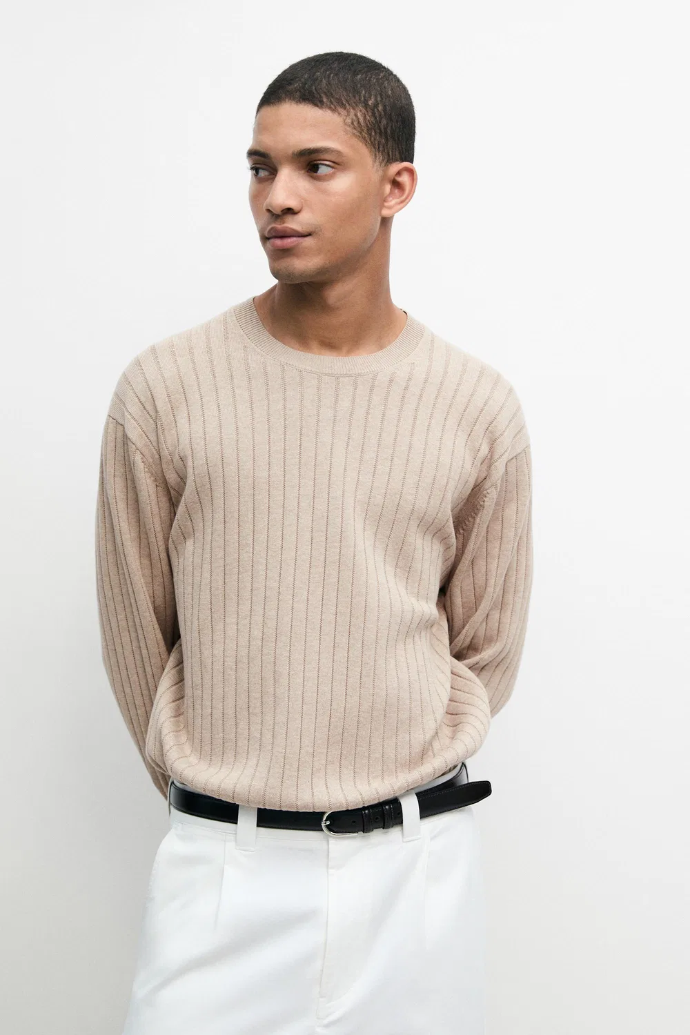 Свитер Massimo Dutti 100% Cotton Ribbed Knit, бежевый