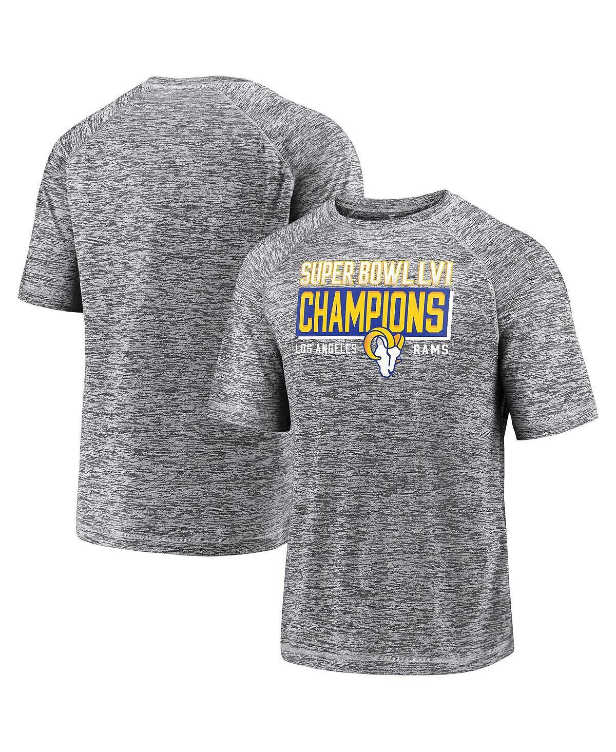 

Мужская фирменная серая футболка los angeles rams super bowl lvi champions stacked depth Fanatics, серый