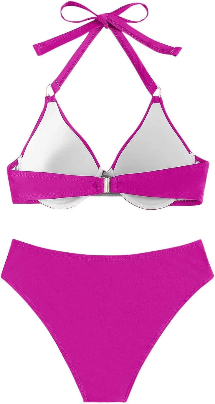 Женский бикини-сет с ракушечным топом Generic, Hot Pink — фото 4