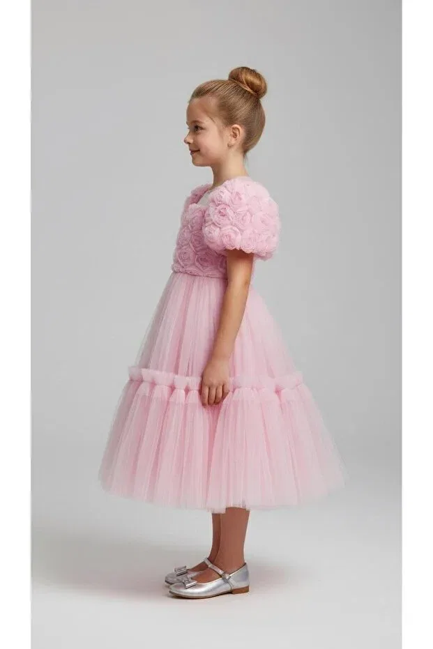 Детское платье для девочек с принтом Flower Applique Miaras Baby, Pink — фото 4