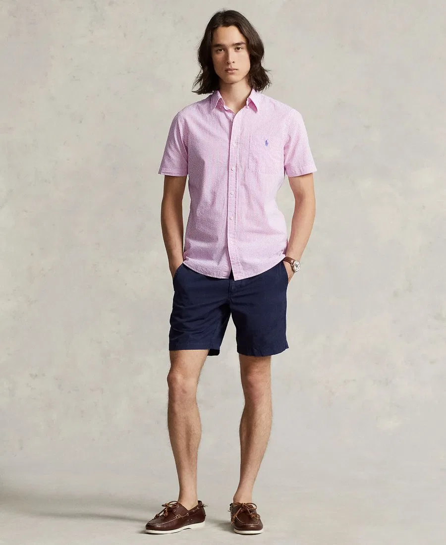 Рубашка с коротким рукавом из сейрсакера Classic-Fit RL Prepster Polo Ralph Lauren, Rose/White — фото 4