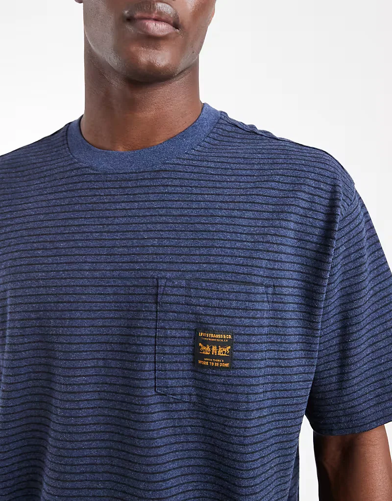Полосатая футболка Levi's Workwear с карманом, темно-синий — фото 4