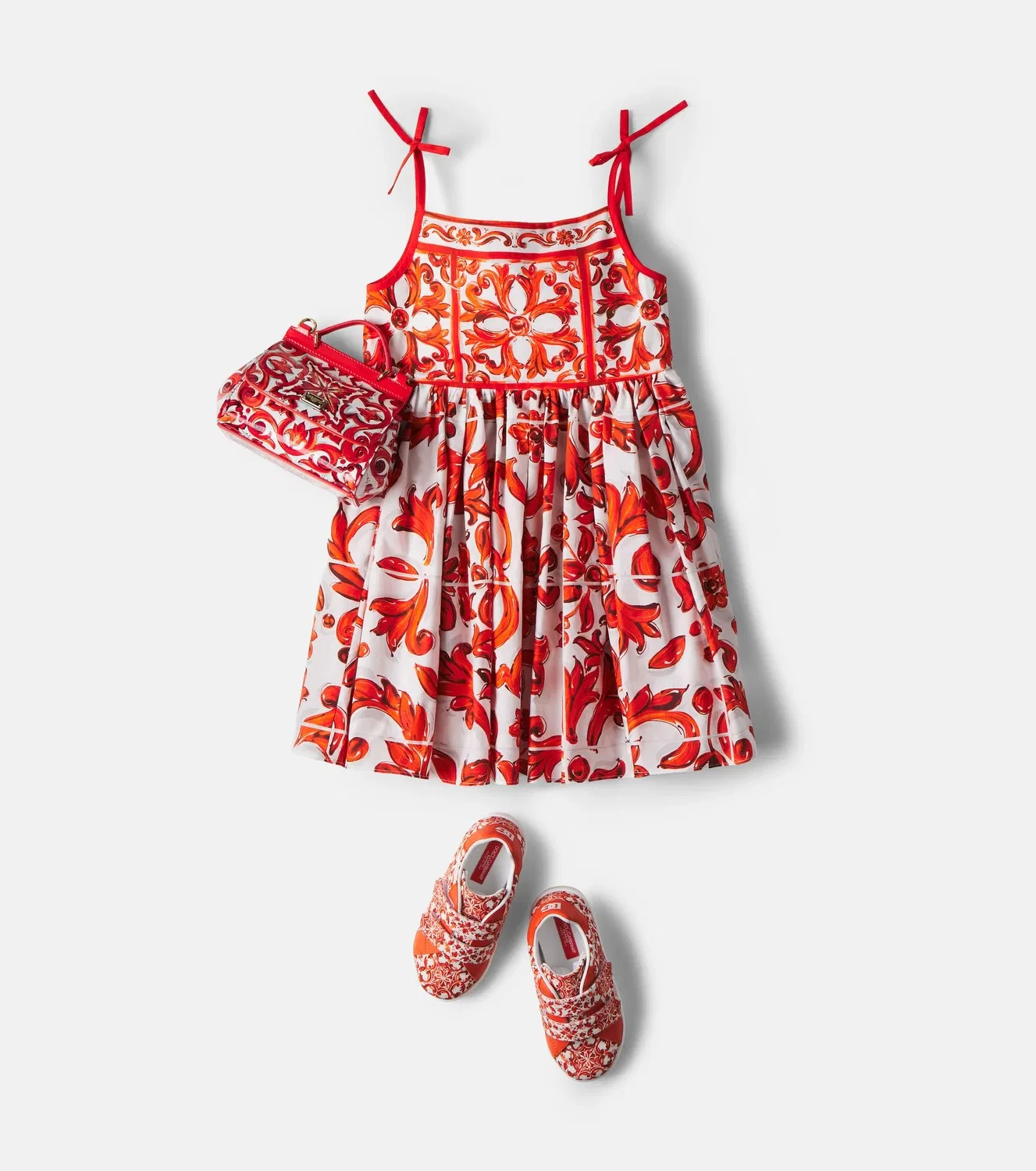Платье хлопковое с принтом Maiolica 5L Arancion Dolce&Gabbana Kids, оранжевый — фото 2