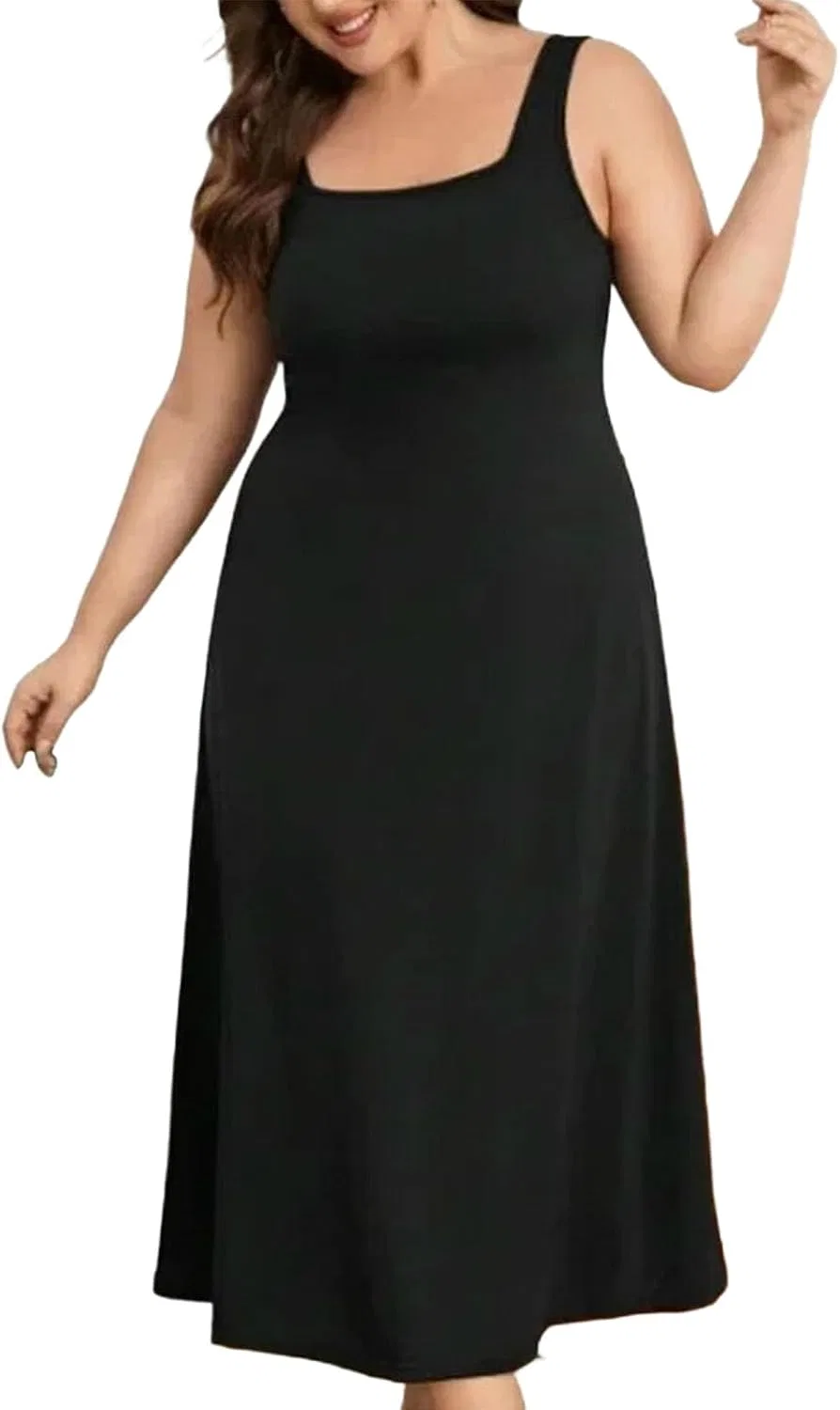 Женское платье-футляр без рукавов с V-образным вырезом Plus Size, Black