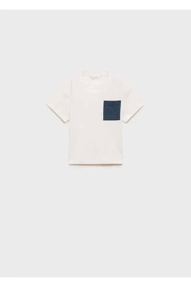 Детская хлопковое футболка с патчем Mango Baby, Off White