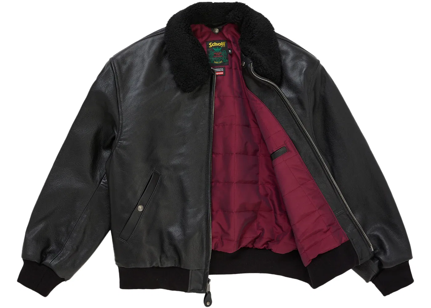 Мужская куртка-бомбер из овчины Schott Supreme, Black — фото 3