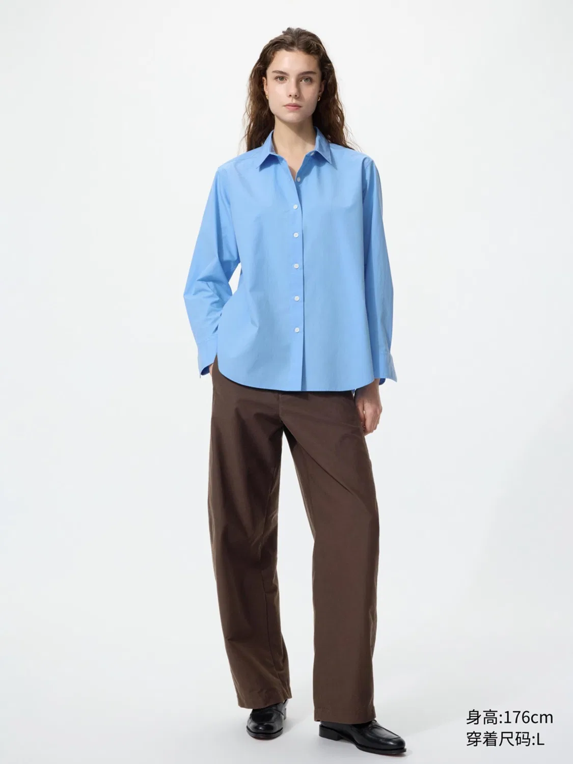 Рубашка с длинным рукавом хлопковая Uniqlo, голубой — фото 2