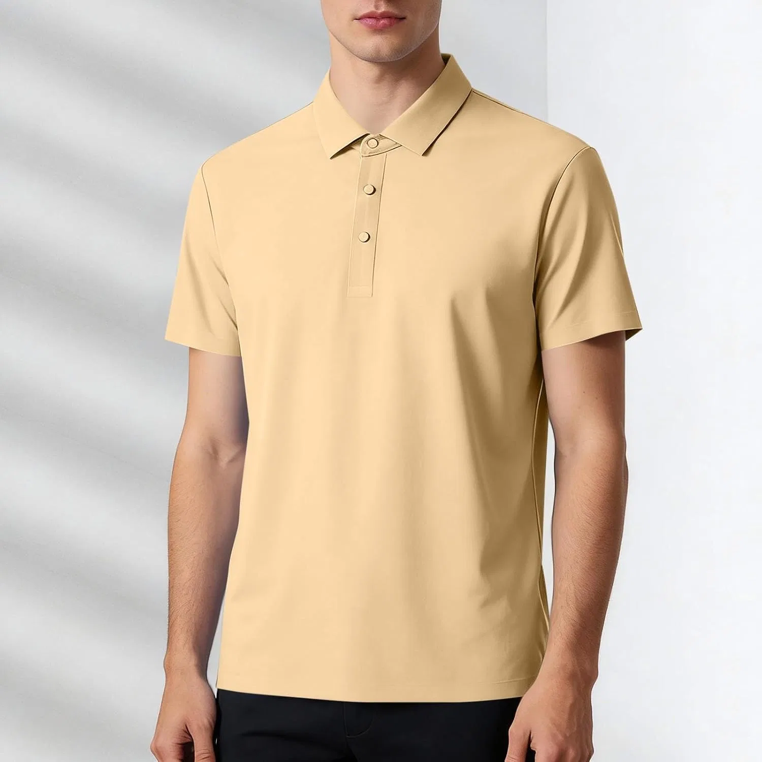 Мужская спортивная футболка поло с влагоотводящим свойством Henley Collared, Khaki — фото 2