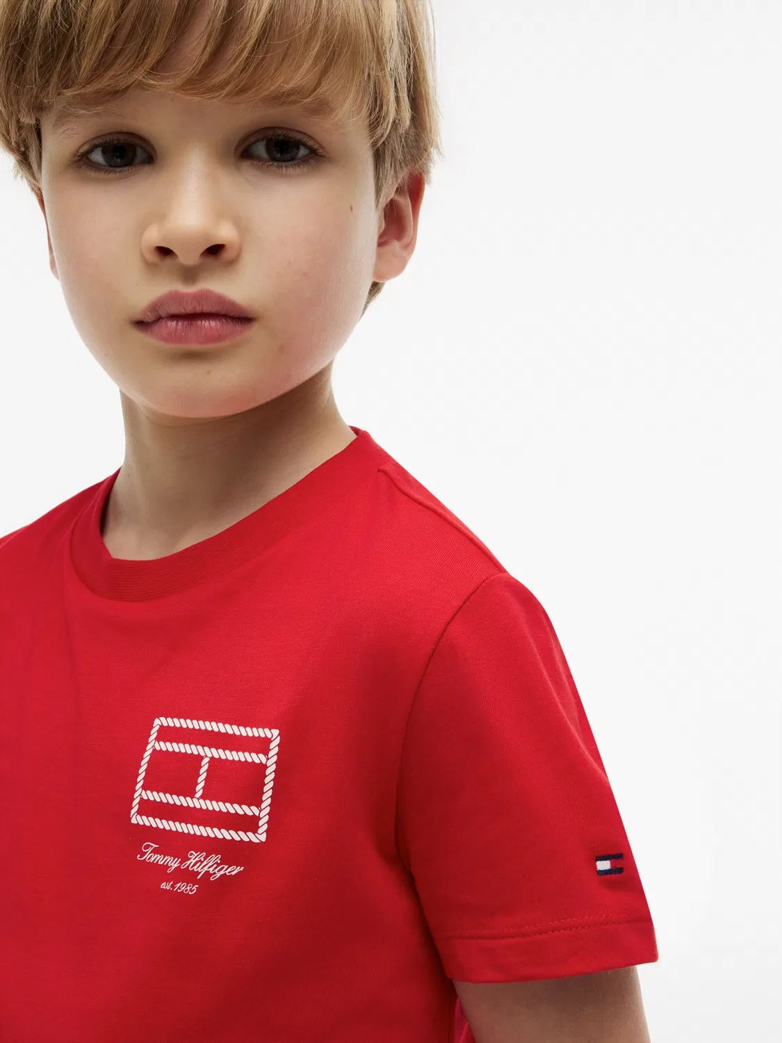 Футболка Tommy Hilfiger с логотипом в виде обводки флага, красного цвета — фото 4