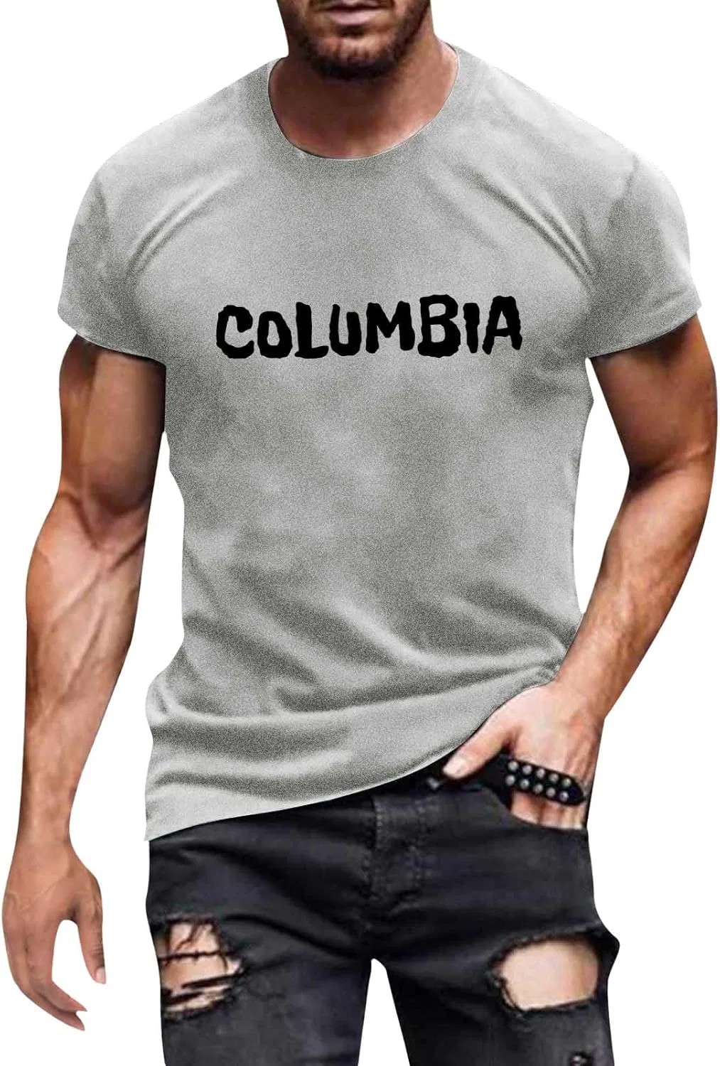 Мужская футболка с городским принтом Long Sleeve Workout Top, Grey-3