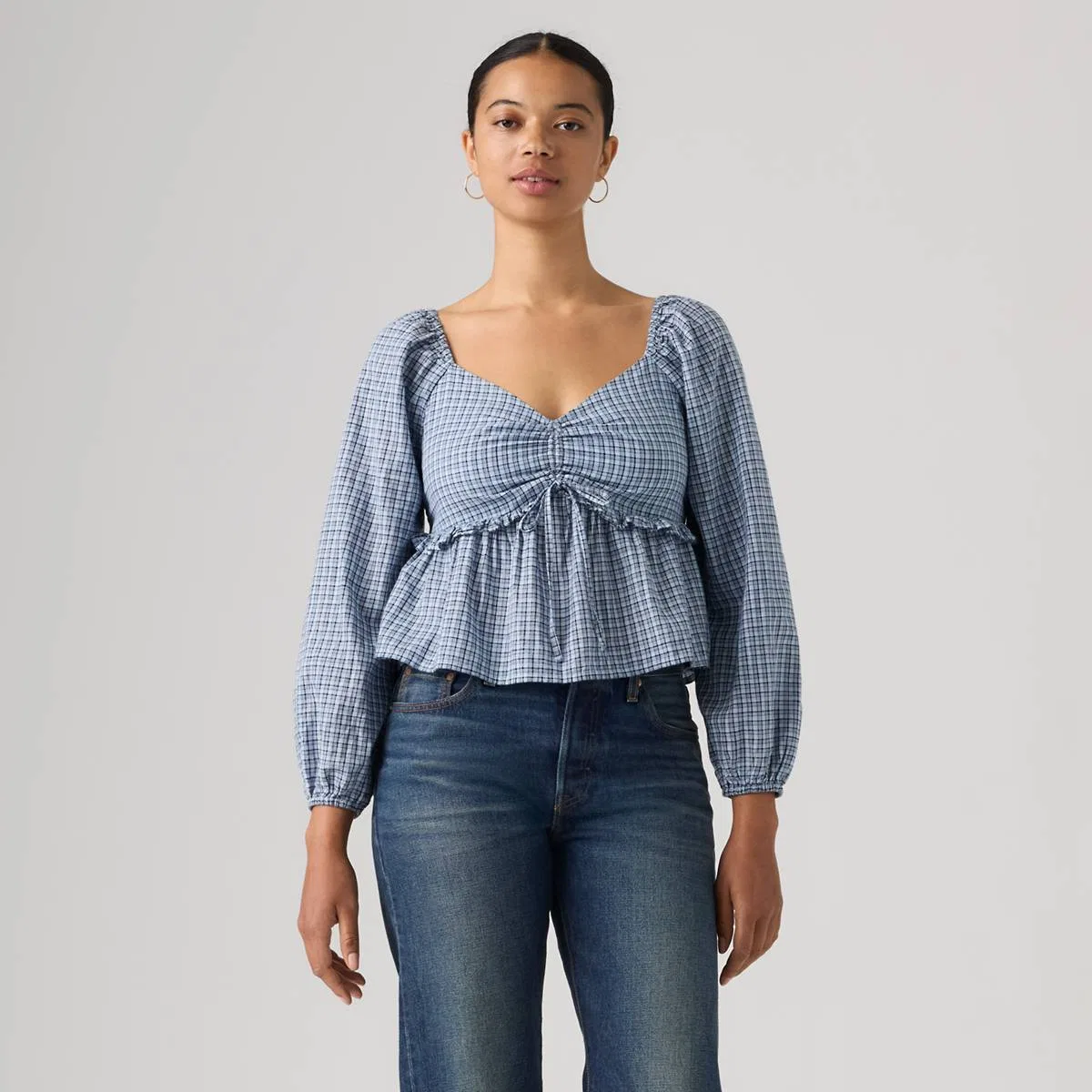 Узкая блузка с длинными рукавами Lottie Levi's, Caryn Plaid Chambray Blue - Blue — фото 3