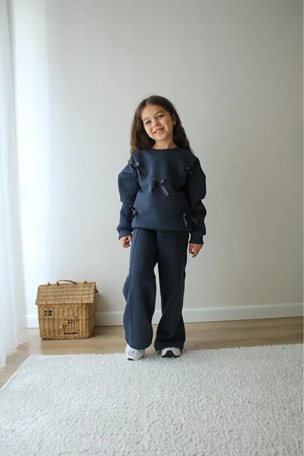 Детский спортивный комплект для девочек с принтом Jeliboomkidswear, Navy Blue — фото 2