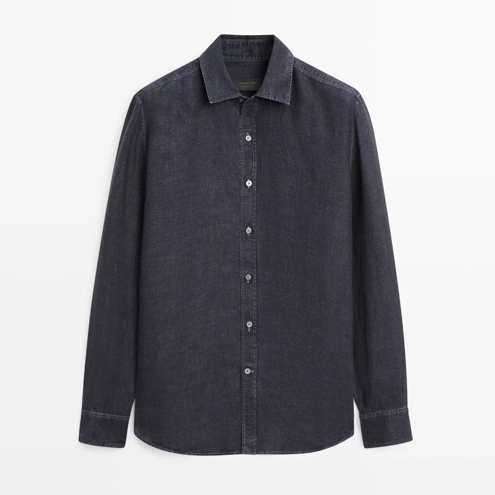 Рубашка Massimo Dutti 100% Linen Regular Fit, индиго