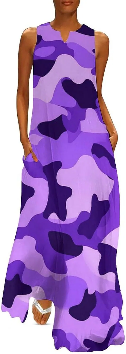 Женское макси-платье без рукавов Party Dress, Purple Camouflage