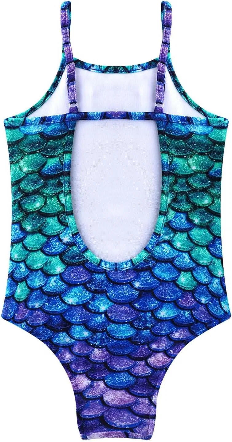 Yruioon Купальник-футболка Little Big Girls "Чешуя русалки", Purple&Green Fish Scales — фото 4