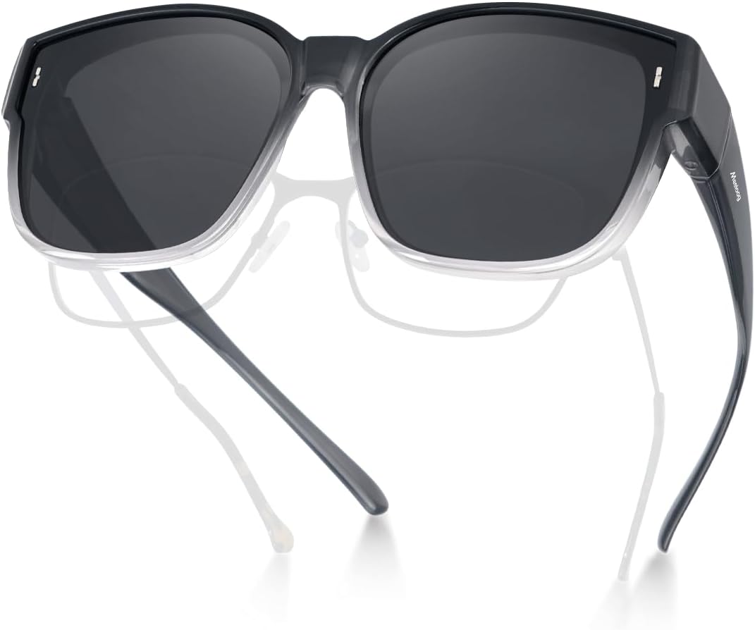 

Солнцезащитные очки Meeloog Large Polarized Fit Over Glasses для женщин и мужчин, большие, модные квадратные очки для вождения и езды MST0110, P1 Grey Frame/Black Lens